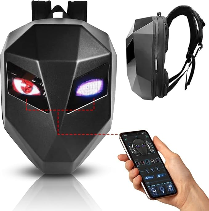 Led Backpack with Led Screen for Men Programmable Dragon Eye Hard Shell Motorcycle Bagpack